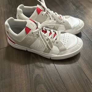 On Cloud White and Red Sneakers